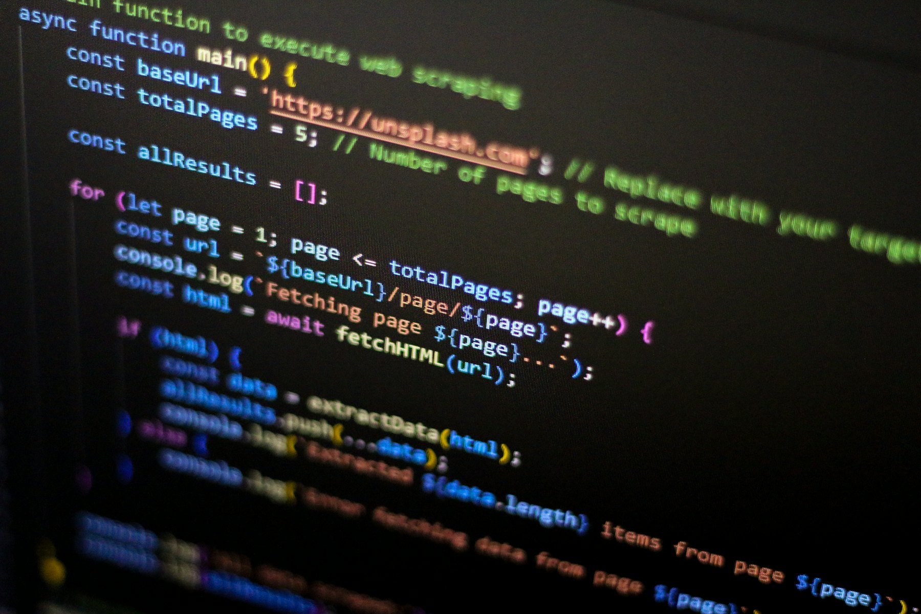 A close-up of source code on a developer's screen.