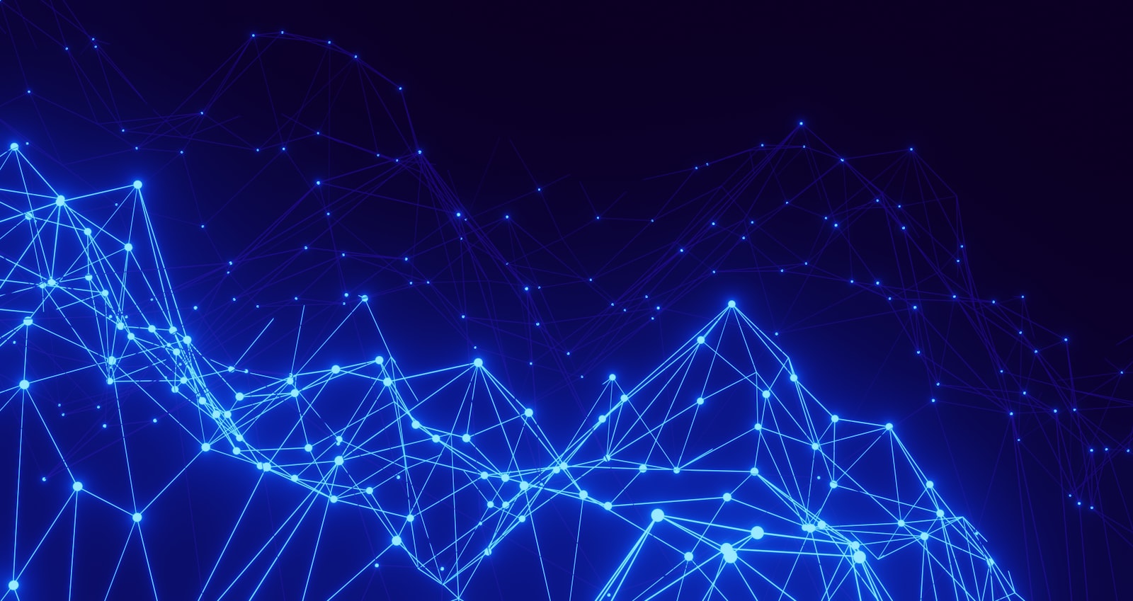 An illuminated network of connected nodes and lines against a dark background, representing structured data.